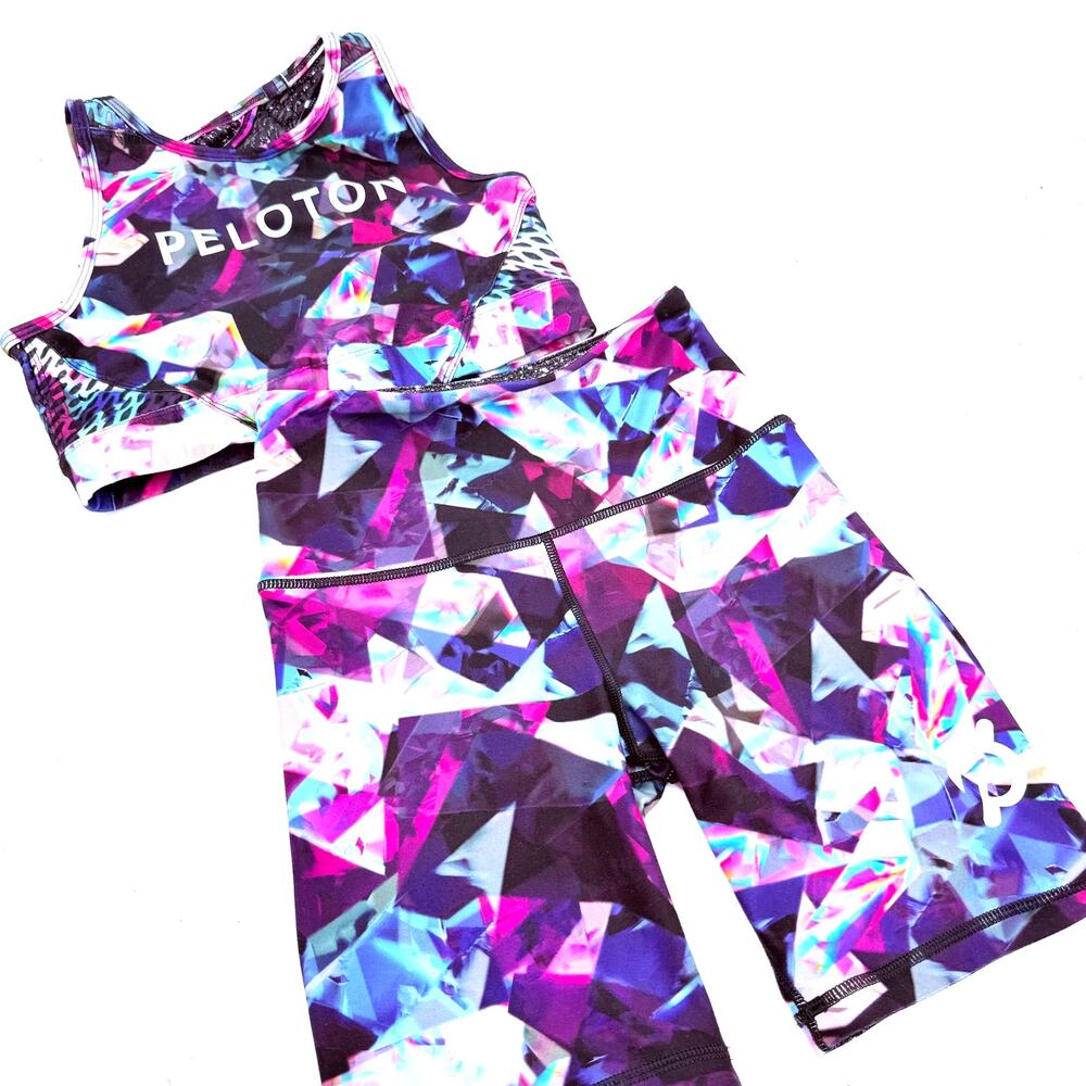 WITH Peloton Geometric Abstract Workout Set Sports Bra & Shorts Size XS & Small